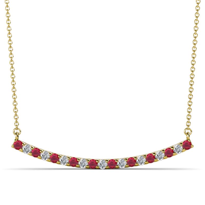 Nancy 2.00 mm Round Ruby and Diamond Curved Bar Pendant Necklace 