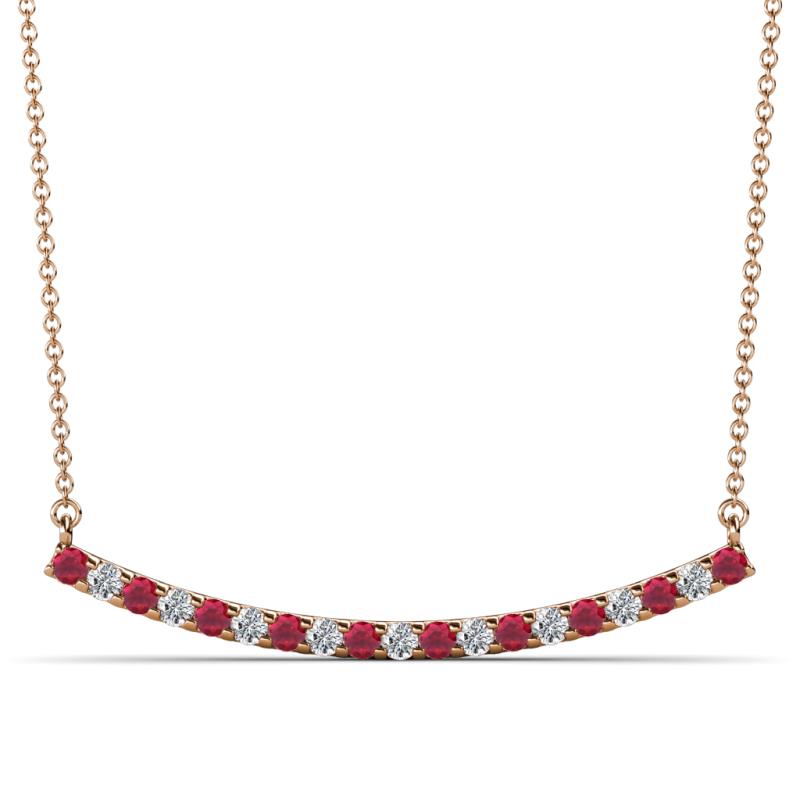 Nancy 2.00 mm Round Ruby and Diamond Curved Bar Pendant Necklace 