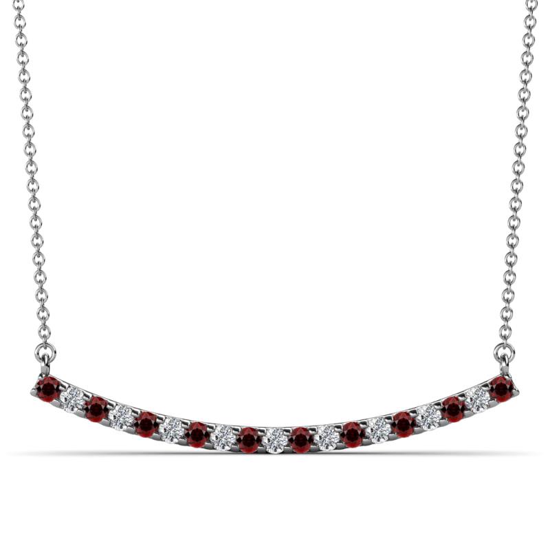 Nancy 2.00 mm Round Red Garnet and Diamond Curved Bar Pendant Necklace 