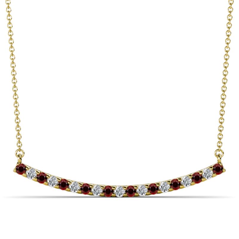 Nancy 2.00 mm Round Red Garnet and Diamond Curved Bar Pendant Necklace 
