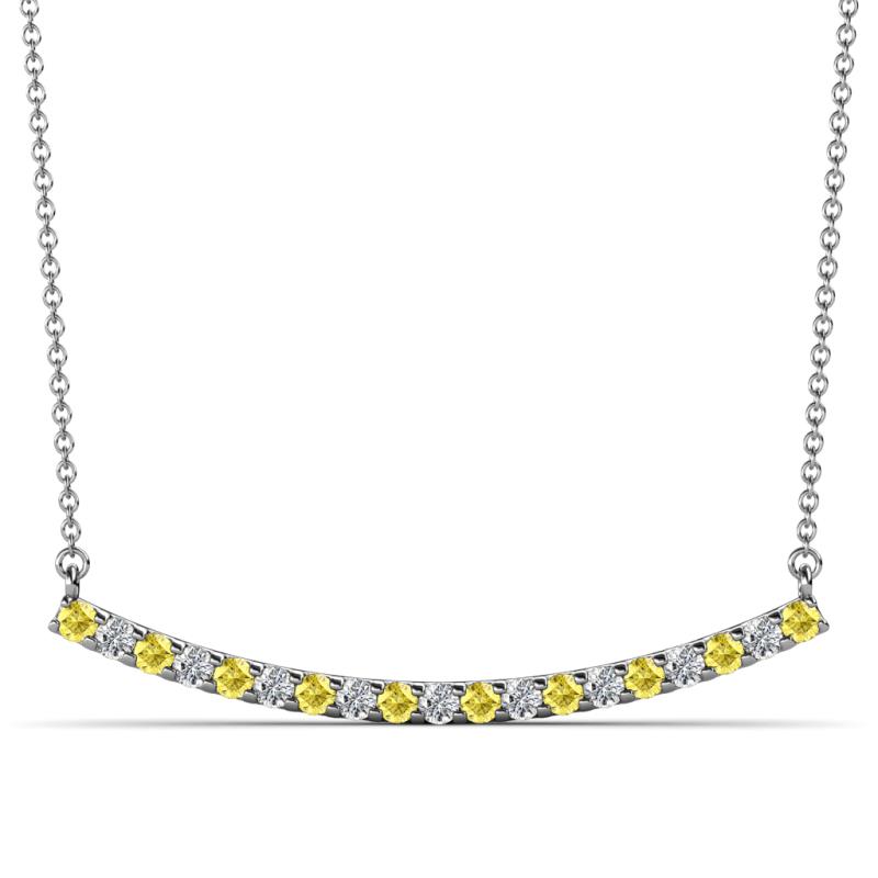 Nancy 2.00 mm Round Yellow Sapphire and Diamond Curved Bar Pendant Necklace 