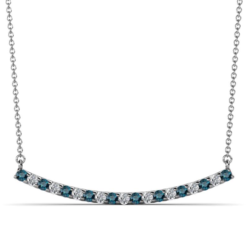 Nancy 2.00 mm Round Blue and White Diamond Curved Bar Pendant Necklace 