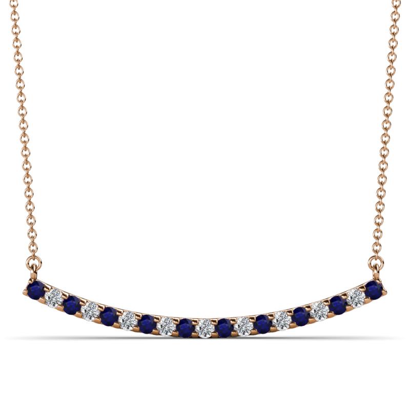 Nancy 2.00 mm Round Blue Sapphire and Lab Grown Diamond Curved Bar Pendant Necklace 