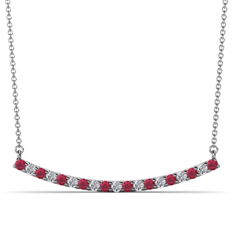 Nancy 2.00 mm Round Ruby and Lab Grown Diamond Curved Bar Pendant Necklace 