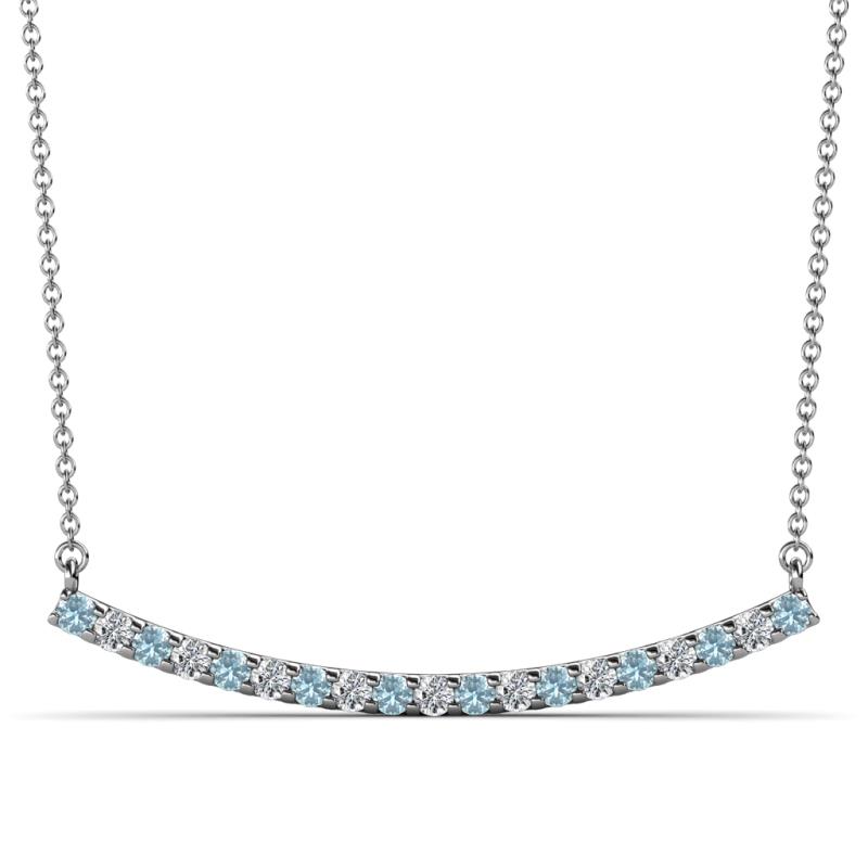 Nancy 2.00 mm Round Aquamarine and Lab Grown Diamond Curved Bar Pendant Necklace 