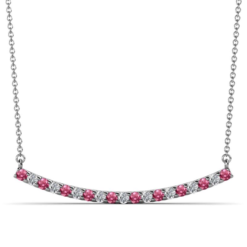 Nancy 2.00 mm Round Pink Tourmaline and Lab Grown Diamond Curved Bar Pendant Necklace 