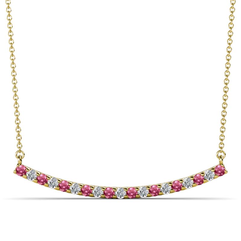 Nancy 2.00 mm Round Pink Tourmaline and Lab Grown Diamond Curved Bar Pendant Necklace 
