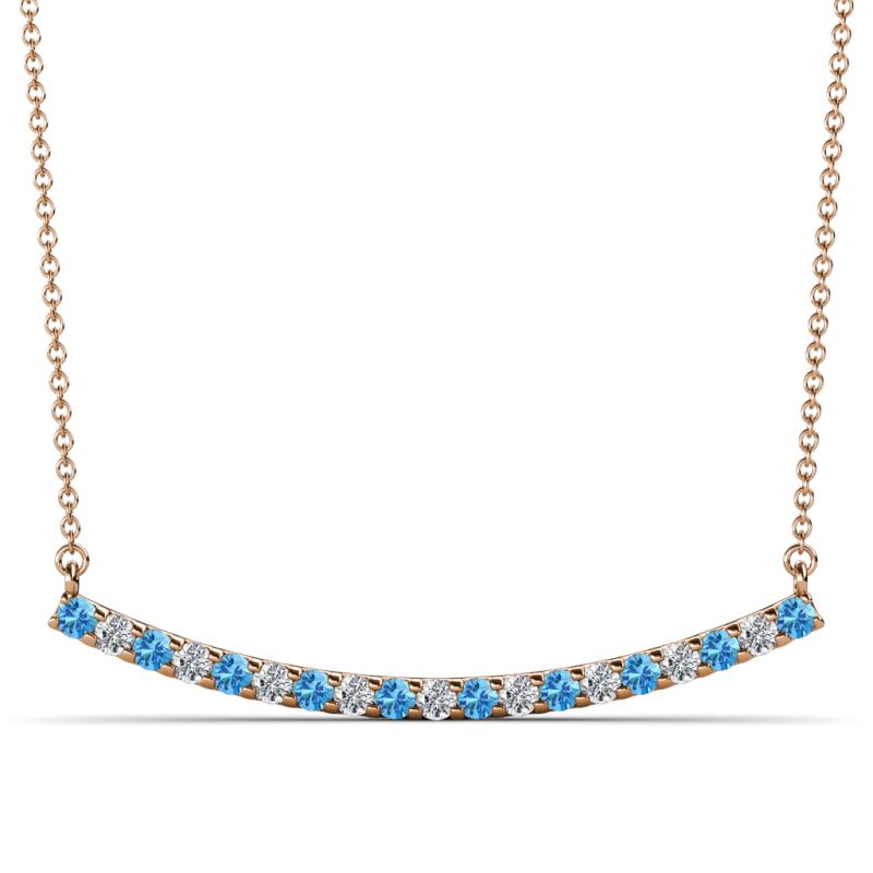 Nancy 2.00 mm Round Blue Topaz and Lab Grown Diamond Curved Bar Pendant Necklace 