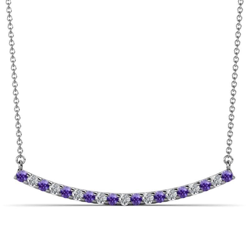 Nancy 2.00 mm Round Iolite and Lab Grown Diamond Curved Bar Pendant Necklace 