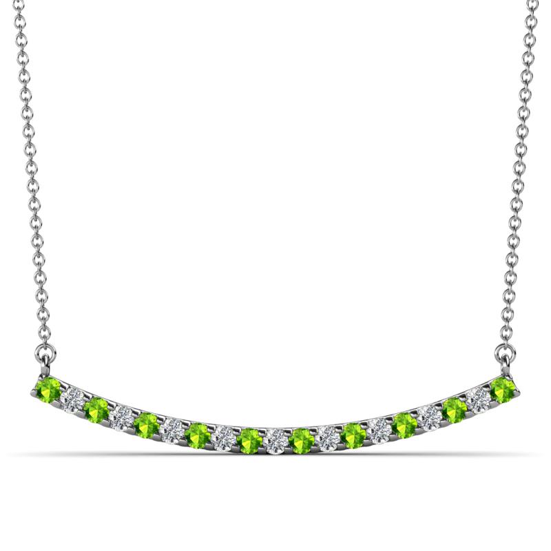 Nancy 2.00 mm Round Peridot and Lab Grown Diamond Curved Bar Pendant Necklace 