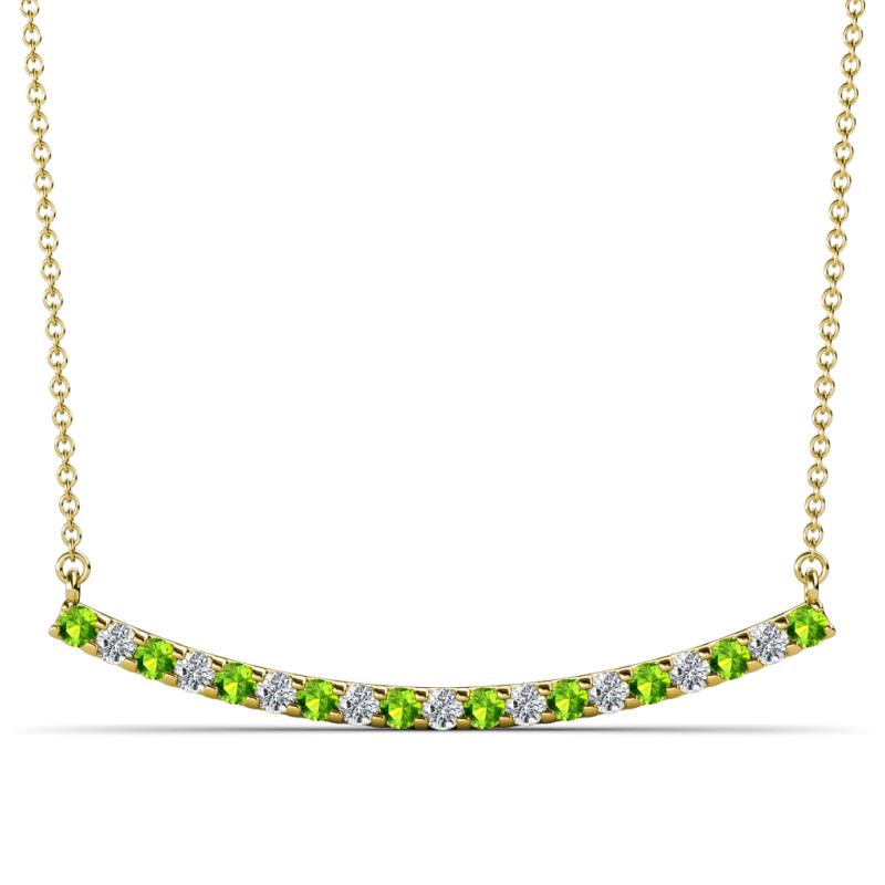 Nancy 2.00 mm Round Peridot and Lab Grown Diamond Curved Bar Pendant Necklace 