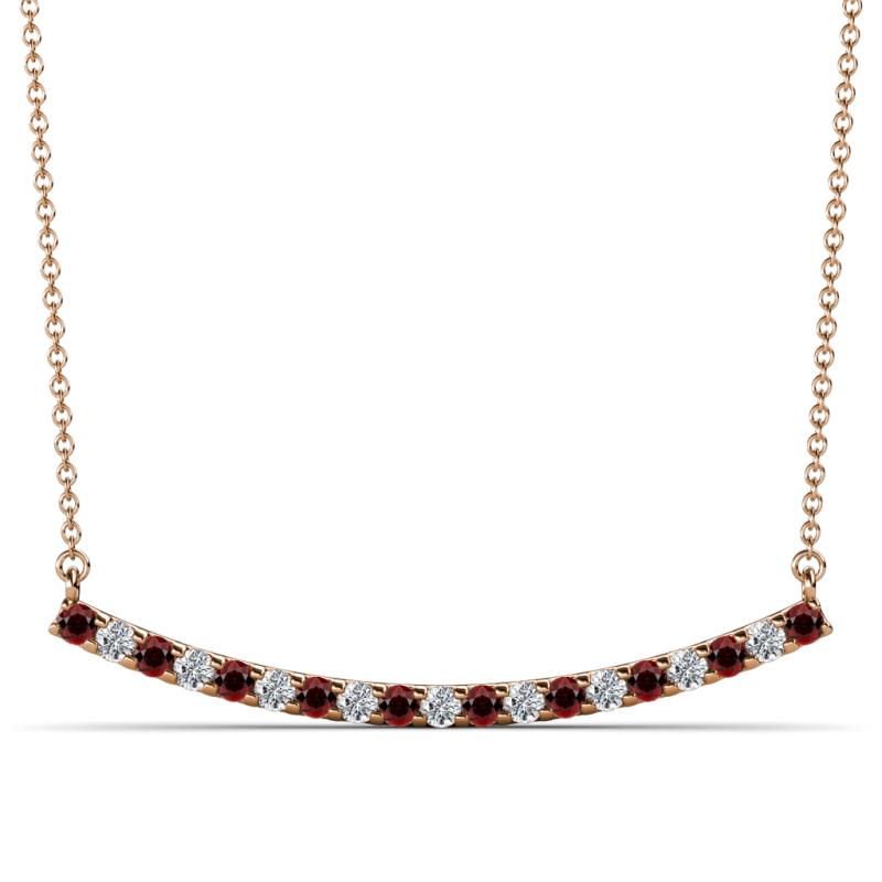 Nancy 2.00 mm Round Red Garnet and Lab Grown Diamond Curved Bar Pendant Necklace 