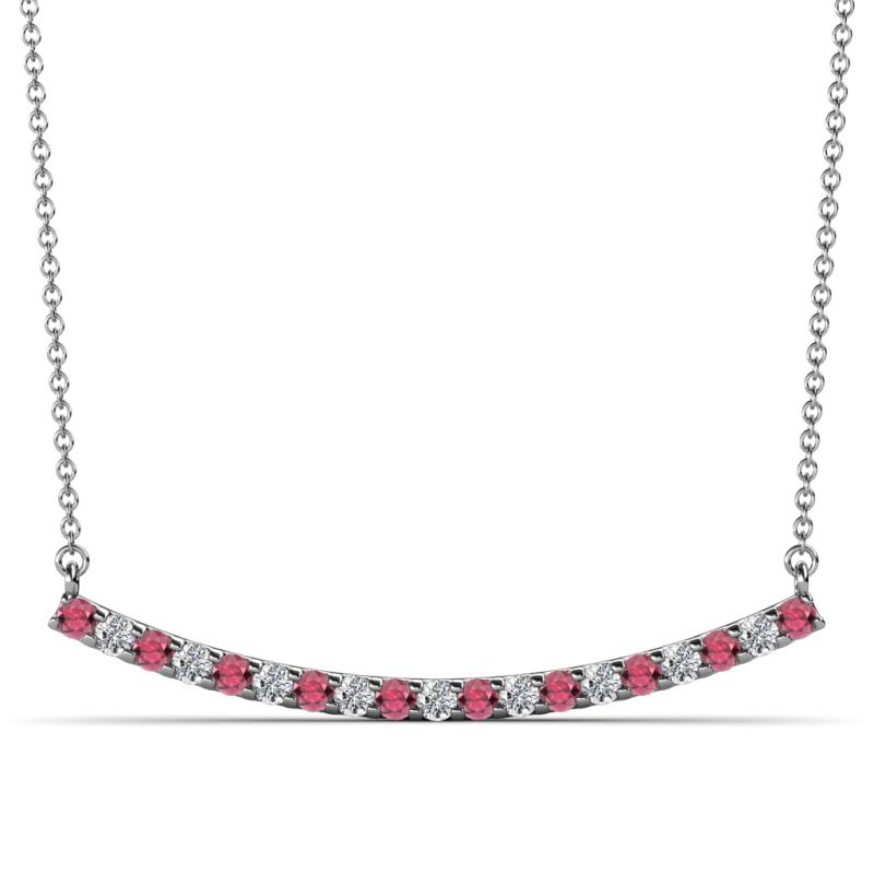 Nancy 2.00 mm Round Rhodolite Garnet and Lab Grown Diamond Curved Bar Pendant Necklace 