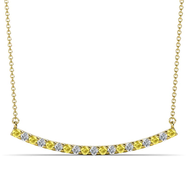 Nancy 2.00 mm Round Yellow Sapphire and Lab Grown Diamond Curved Bar Pendant Necklace 