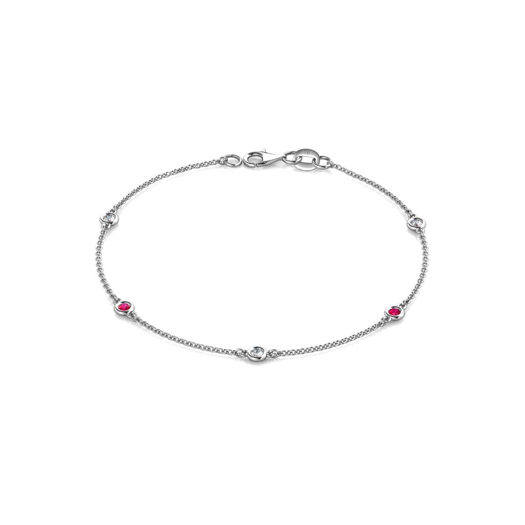 Aizza (5 Stn/2.4mm) Ruby and Diamond Station Bracelet 