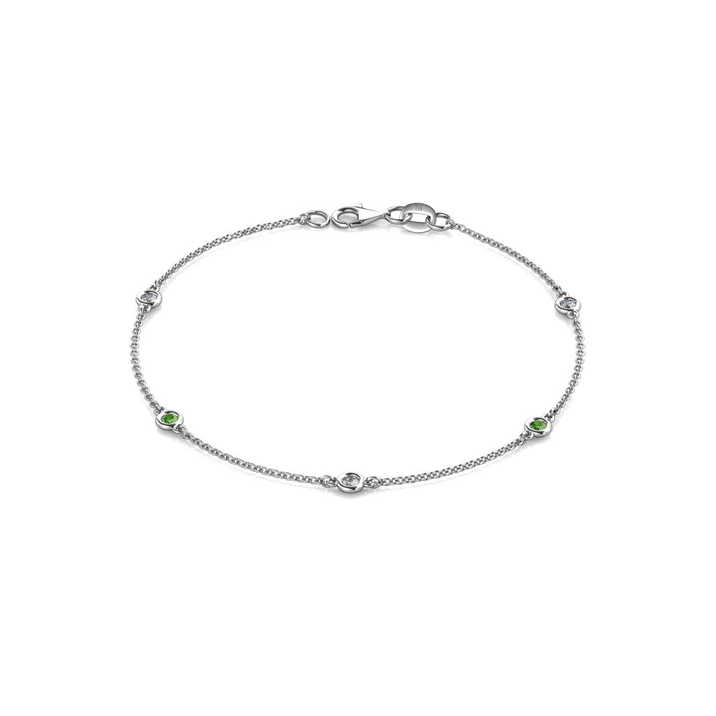 Aizza (5 Stn/2.4mm) Green Garnet and Diamond Station Bracelet 