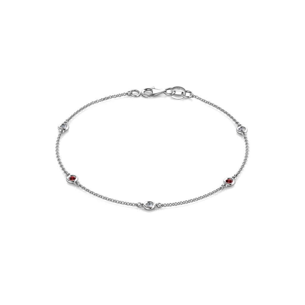 Aizza (5 Stn/2.4mm) Red Garnet and Diamond Station Bracelet 