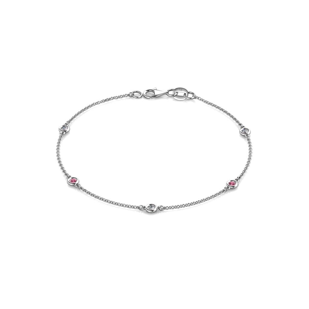 Aizza (5 Stn/2.4mm) Rhodolite Garnet and Diamond Station Bracelet 