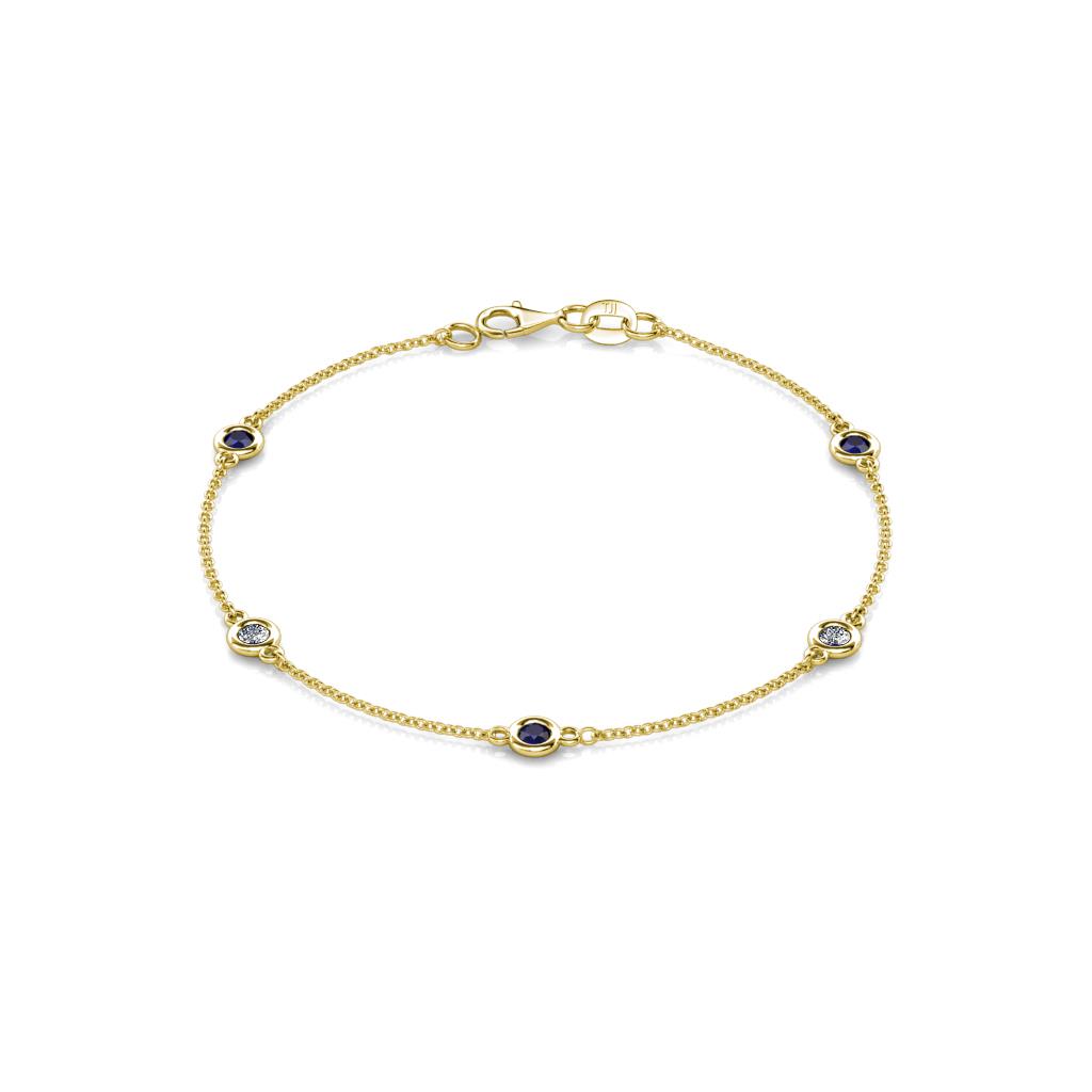 Aizza (5 Stn/3mm) Petite Blue Sapphire and Diamond Station Bracelet 