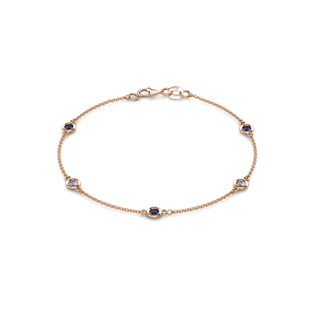 Aizza (5 Stn/3mm) Petite Blue Sapphire and Diamond Station Bracelet 