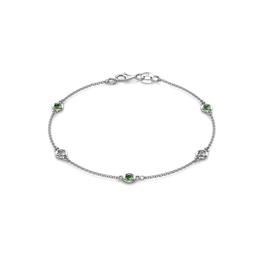 Aizza (5 Stn/3mm) Petite Green Garnet and Diamond Station Bracelet 