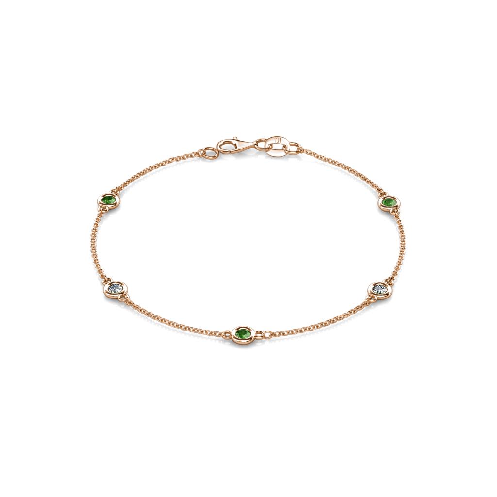 Aizza (5 Stn/3mm) Petite Green Garnet and Diamond Station Bracelet 