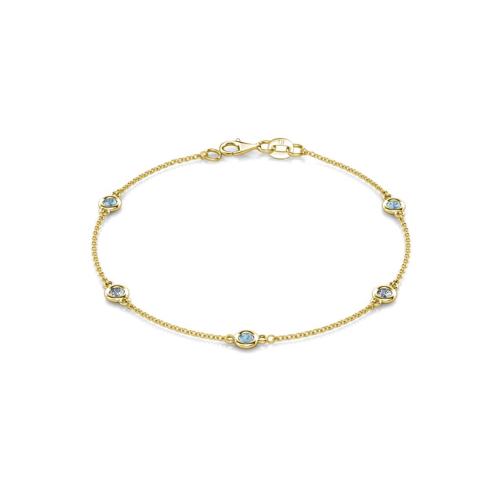 Aizza (5 Stn/3mm) Petite Aquamarine and Diamond Station Bracelet 