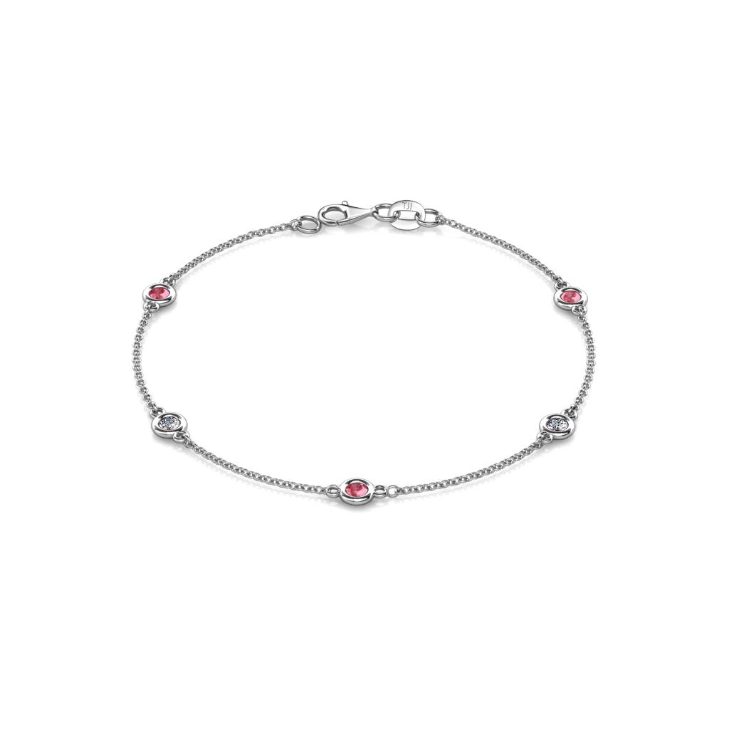 Aizza (5 Stn/3mm) Petite Pink Tourmaline and Diamond Station Bracelet 