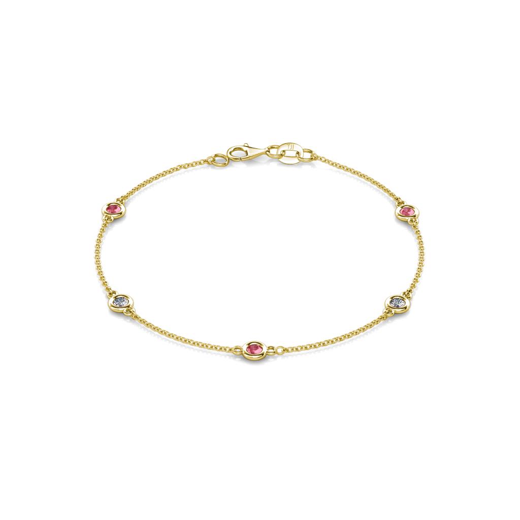 Aizza (5 Stn/3mm) Petite Pink Tourmaline and Diamond Station Bracelet 