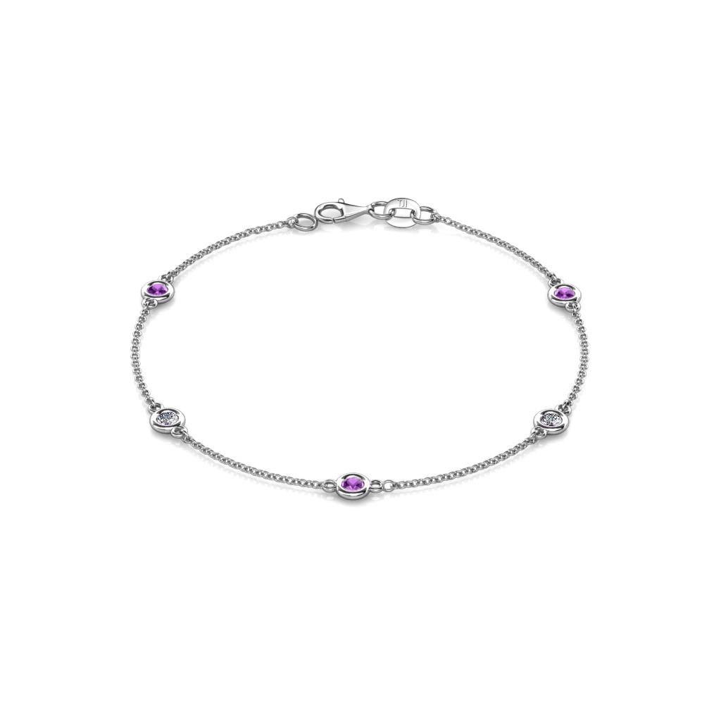 Aizza (5 Stn/3mm) Petite Amethyst and Diamond Station Bracelet 