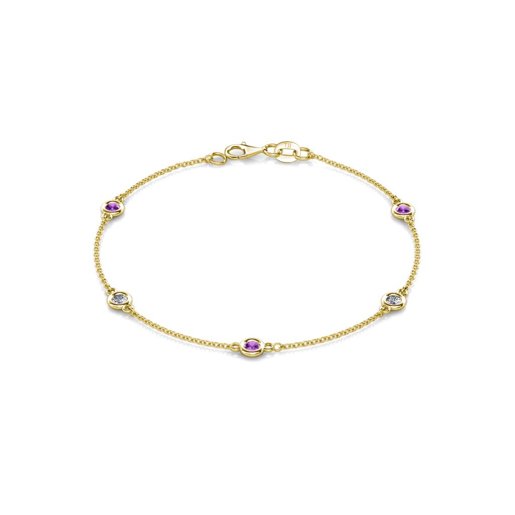Aizza (5 Stn/3mm) Petite Amethyst and Diamond Station Bracelet 