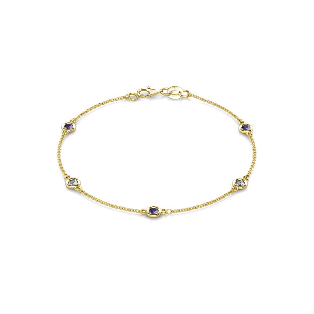 Aizza (5 Stn/3mm) Petite Iolite and Diamond Station Bracelet 