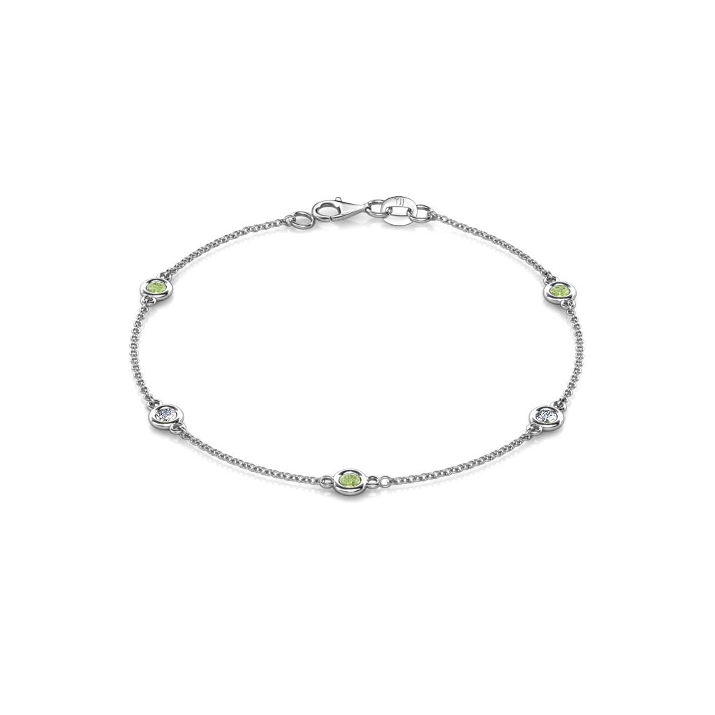 Aizza (5 Stn/3mm) Petite Peridot and Diamond Station Bracelet 