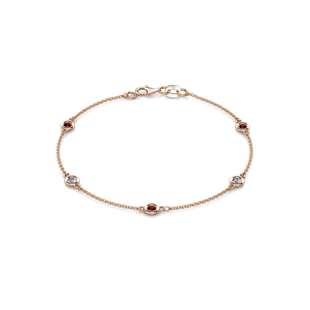 Aizza (5 Stn/3mm) Petite Red Garnet and Diamond Station Bracelet 