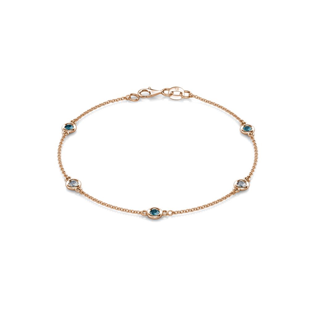 Aizza (5 Stn/3mm) Petite London Blue Topaz and Diamond Station Bracelet 