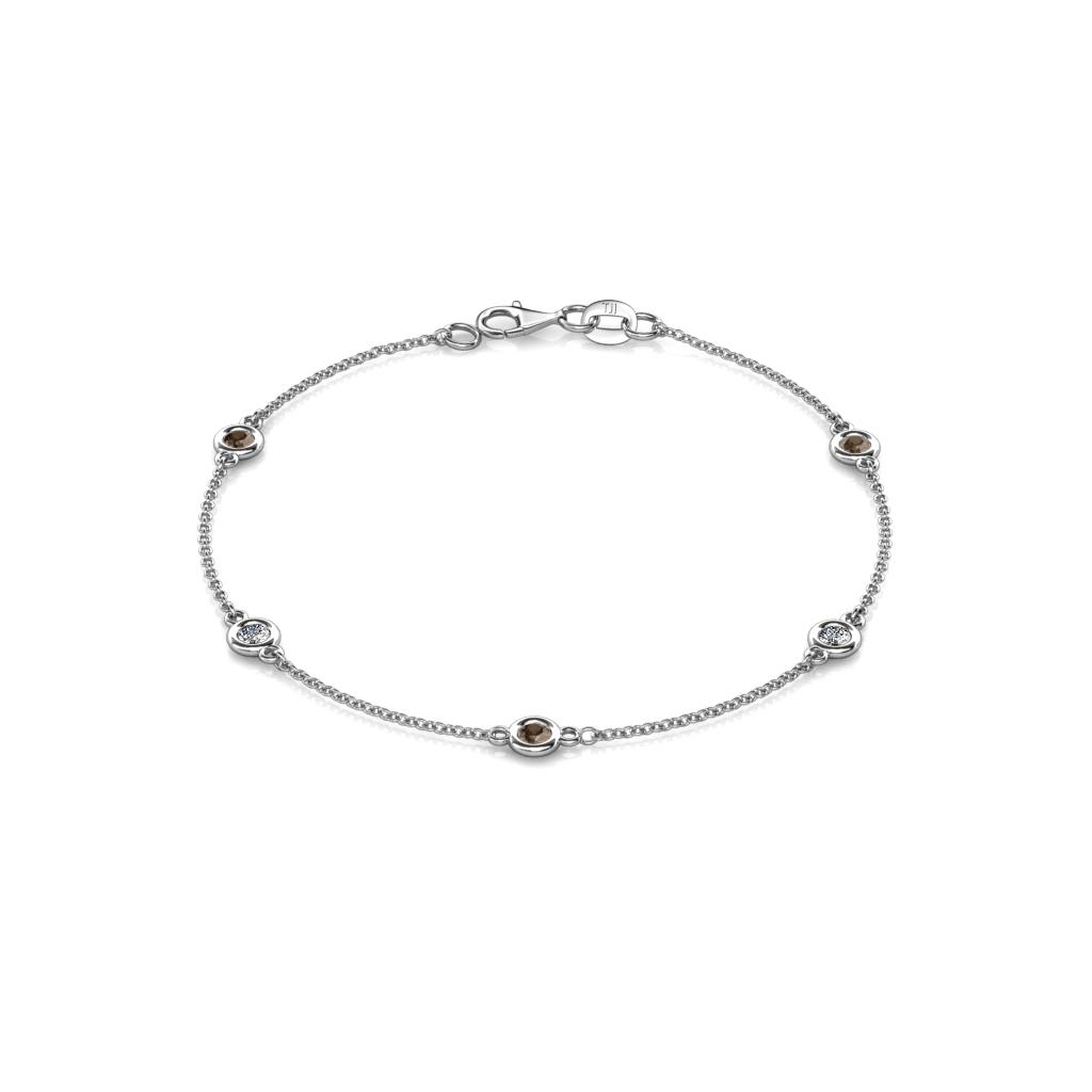 Aizza (5 Stn/3mm) Petite Smoky Quartz and Diamond Station Bracelet 