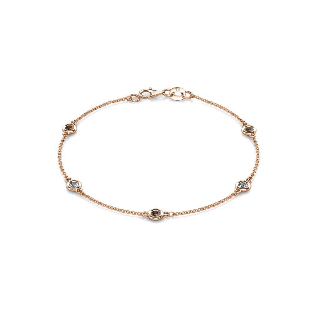 Aizza (5 Stn/3mm) Petite Smoky Quartz and Diamond Station Bracelet 