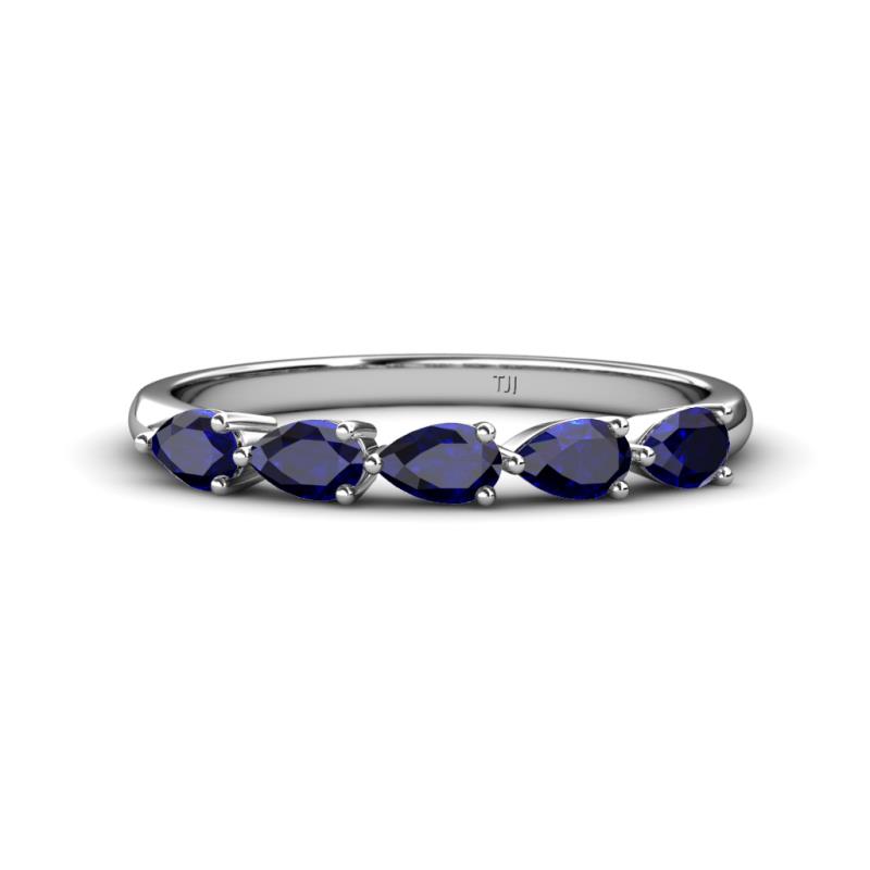 Grace Pear Cut Blue Sapphire 5 Stone Wedding Band 