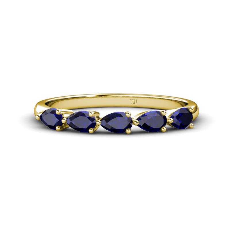 Grace Pear Cut Blue Sapphire 5 Stone Wedding Band 