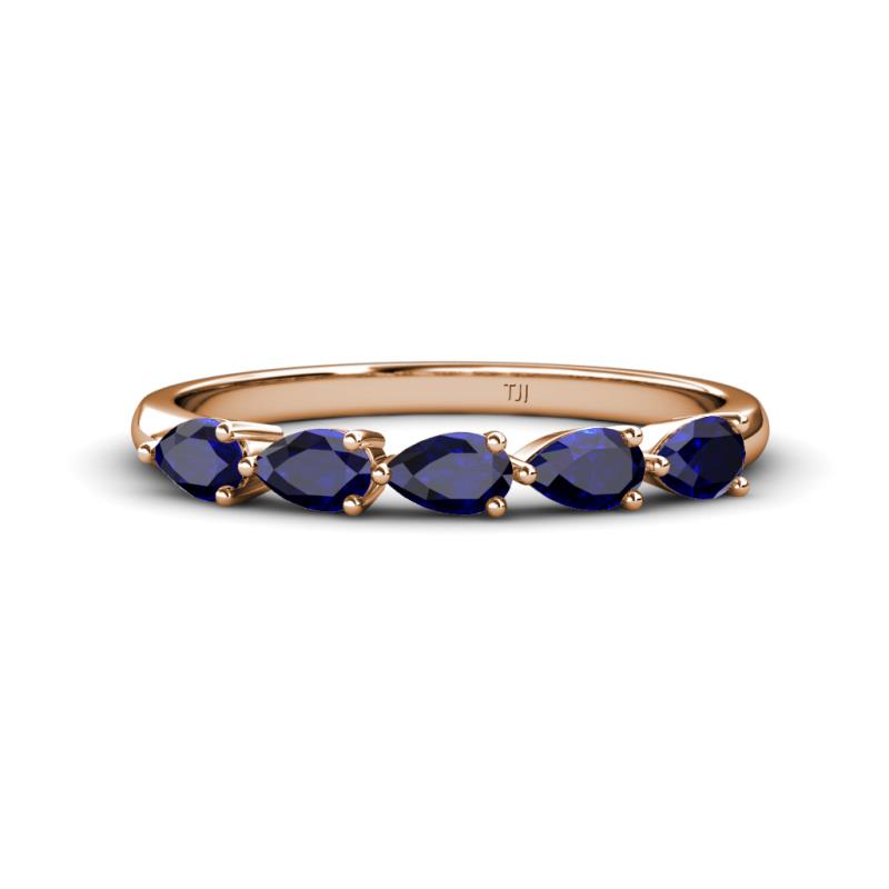 Grace Pear Cut Blue Sapphire 5 Stone Wedding Band 
