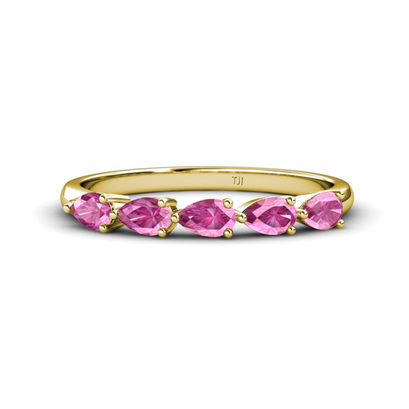 Grace Pear Cut Pink Sapphire 5 Stone Wedding Band 