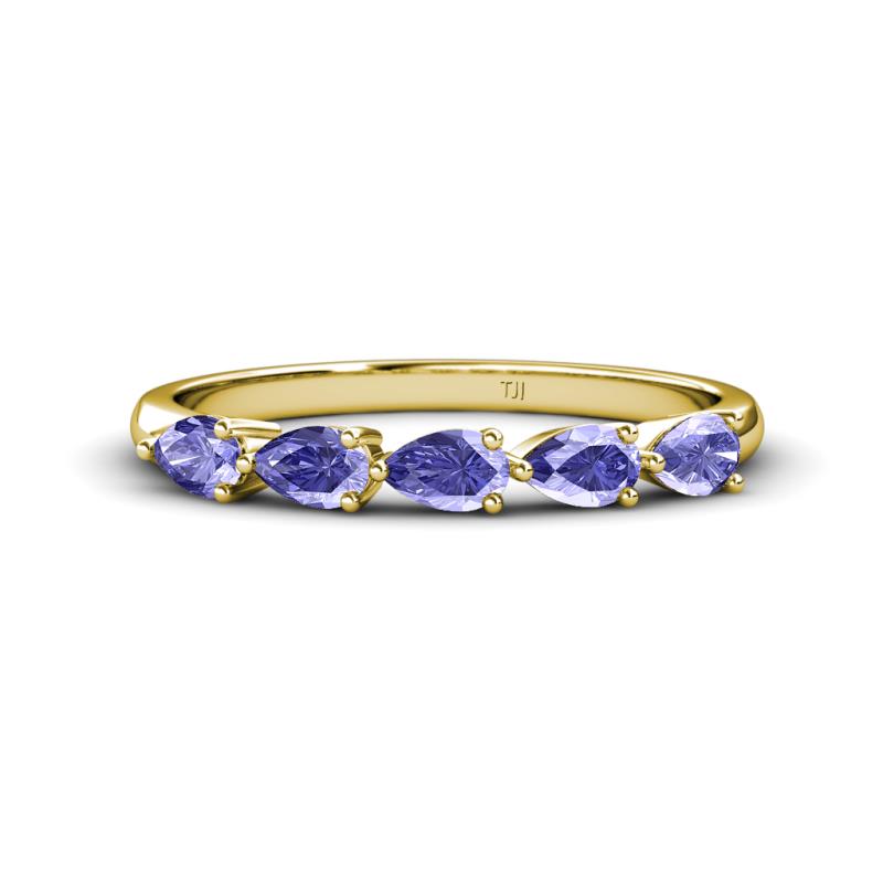 Grace Pear Cut Tanzanite 5 Stone Wedding Band 