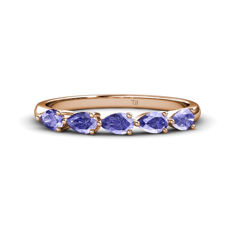 Grace Pear Cut Tanzanite 5 Stone Wedding Band 