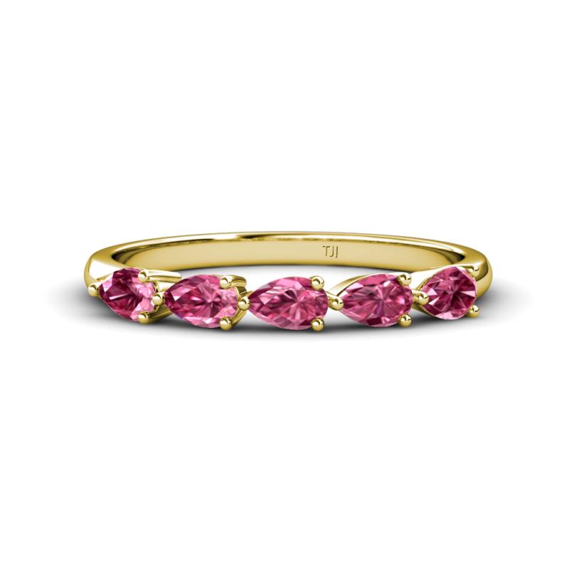 Grace Pear Cut Pink Tourmaline 5 Stone Wedding Band 