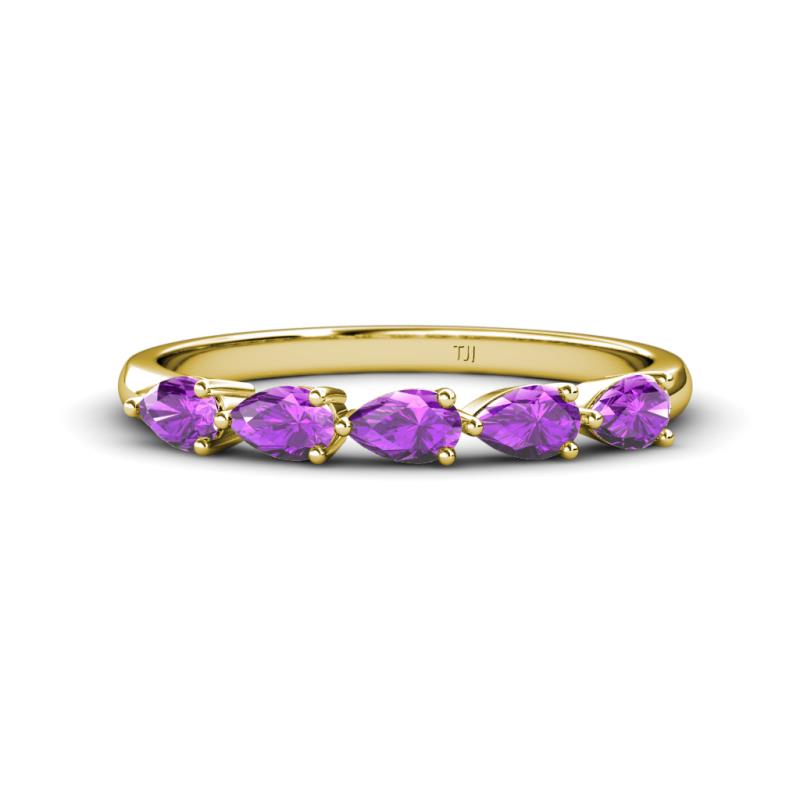 Grace Pear Cut Amethyst 5 Stone Wedding Band 