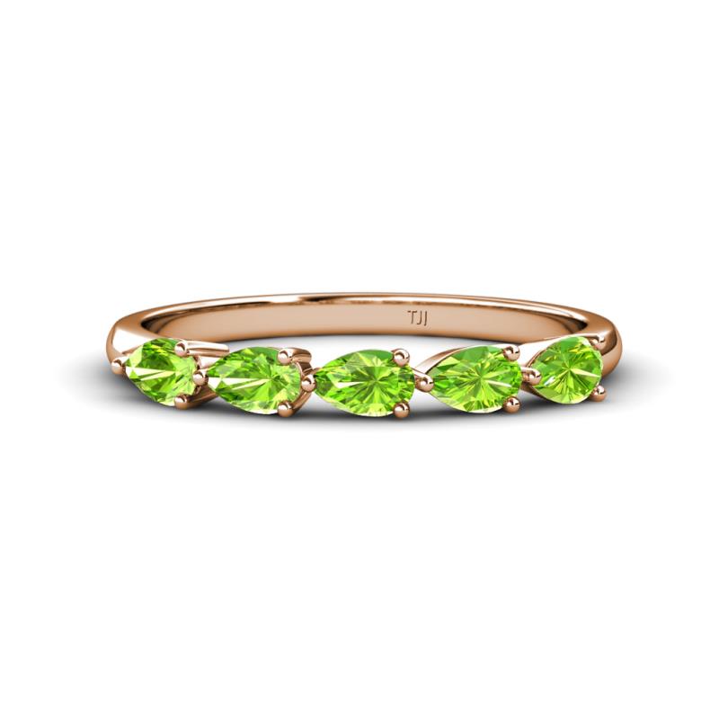 Grace Pear Cut Peridot 5 Stone Wedding Band 