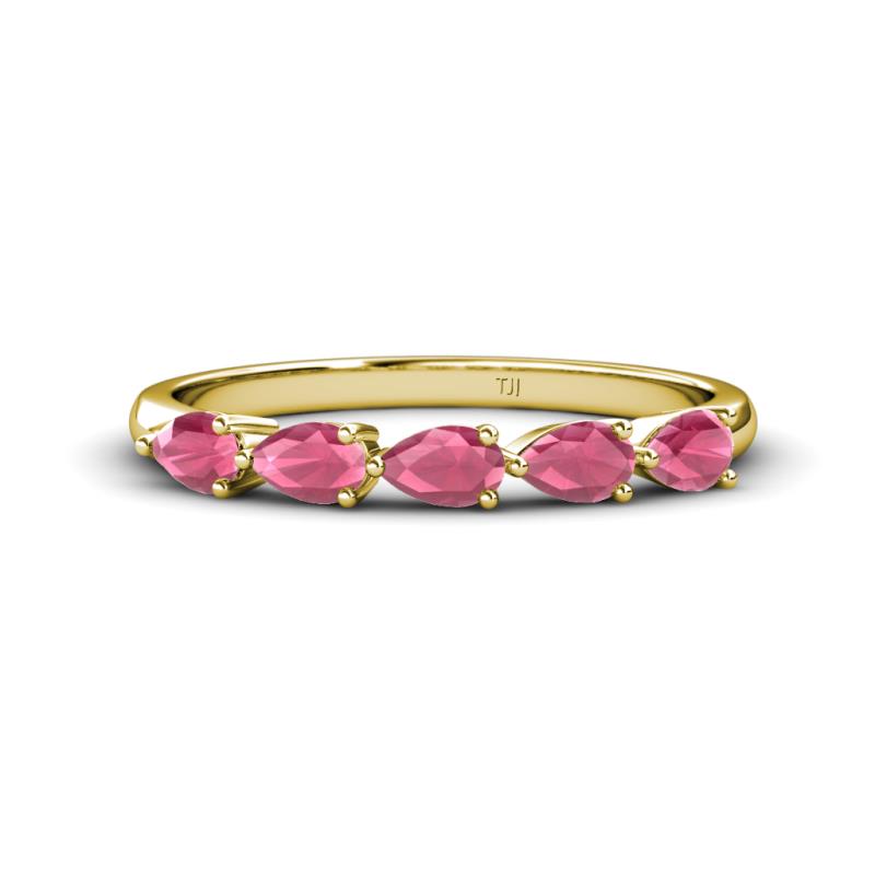Grace Pear Cut Rhodolite Garnet 5 Stone Wedding Band 