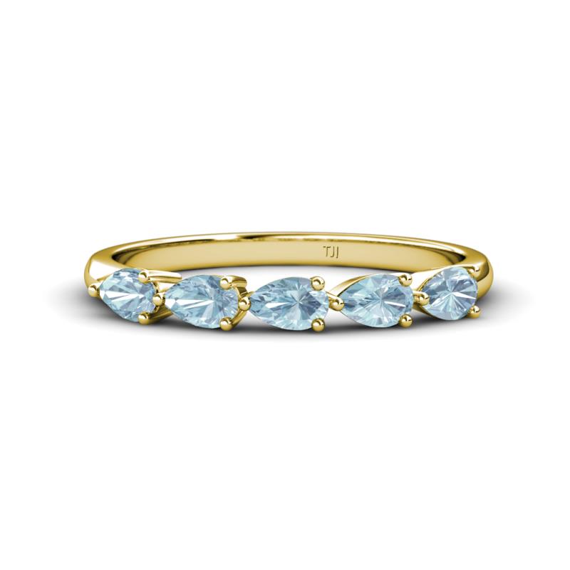 Grace Pear Cut Aquamarine 5 Stone Wedding Band 