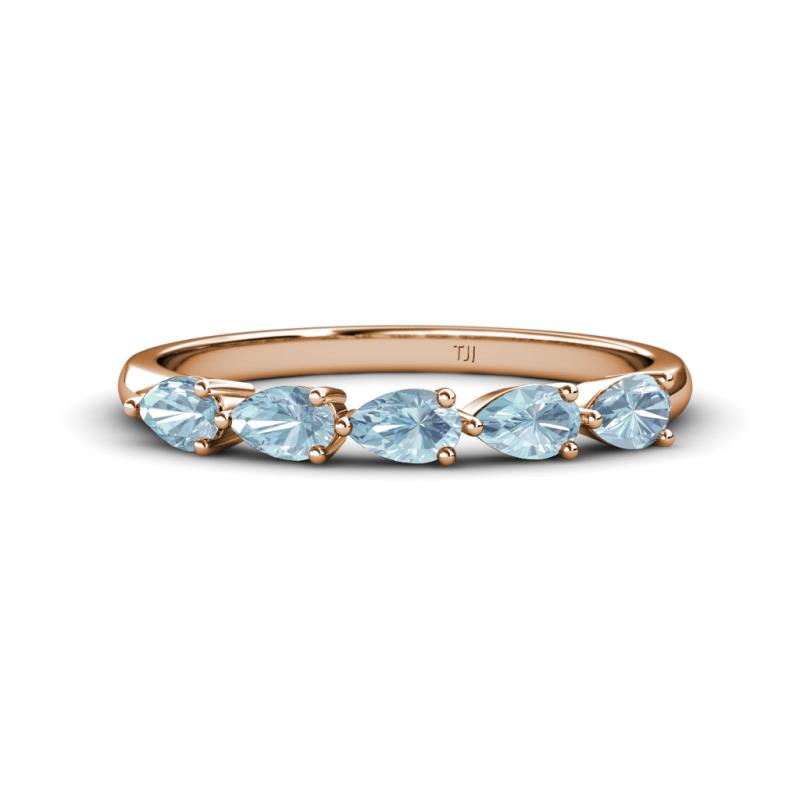 Grace Pear Cut Aquamarine 5 Stone Wedding Band 