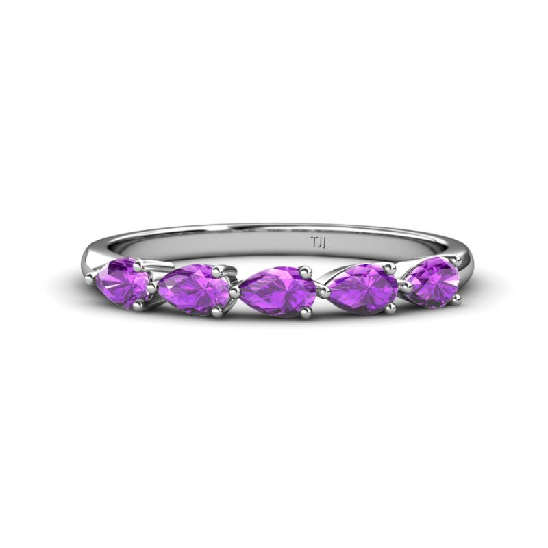 Grace Pear Cut Amethyst 5 Stone Wedding Band 